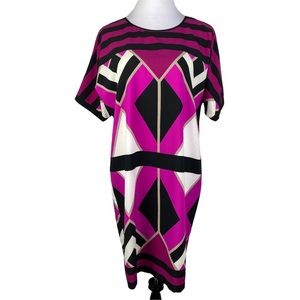 Gibson Latimer Dolman Sleeve Dress Women's Medium Pink Black White Exposed Zip